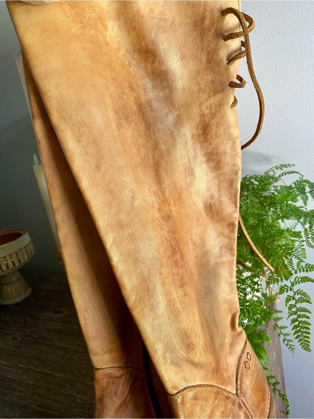 Bed|Stu Manchester Free People Distressed Rustic Leather Tall Boho Riding Boots - Picture 9 of 15